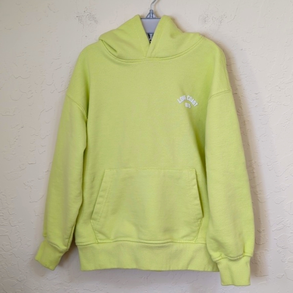 Zara Kids Neon Yellow Green Text Print Hooded Sweatshirt Size 8-9 Unisex